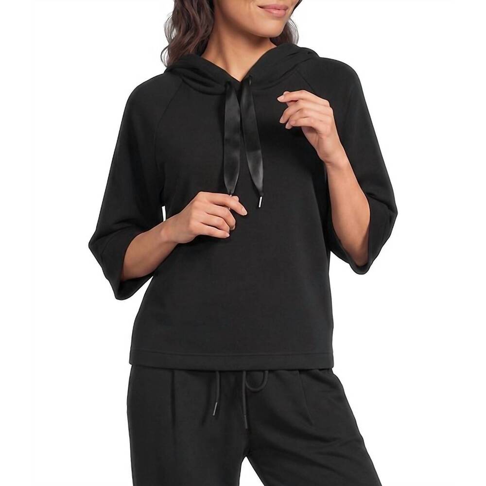 NEW SEE AND BE SEEN 3/4 sleeve hooded top in black